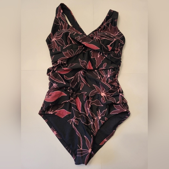 Eddie Bauer Floral Black and Pink Women's Swimsuit Small - Picture 1 of 4